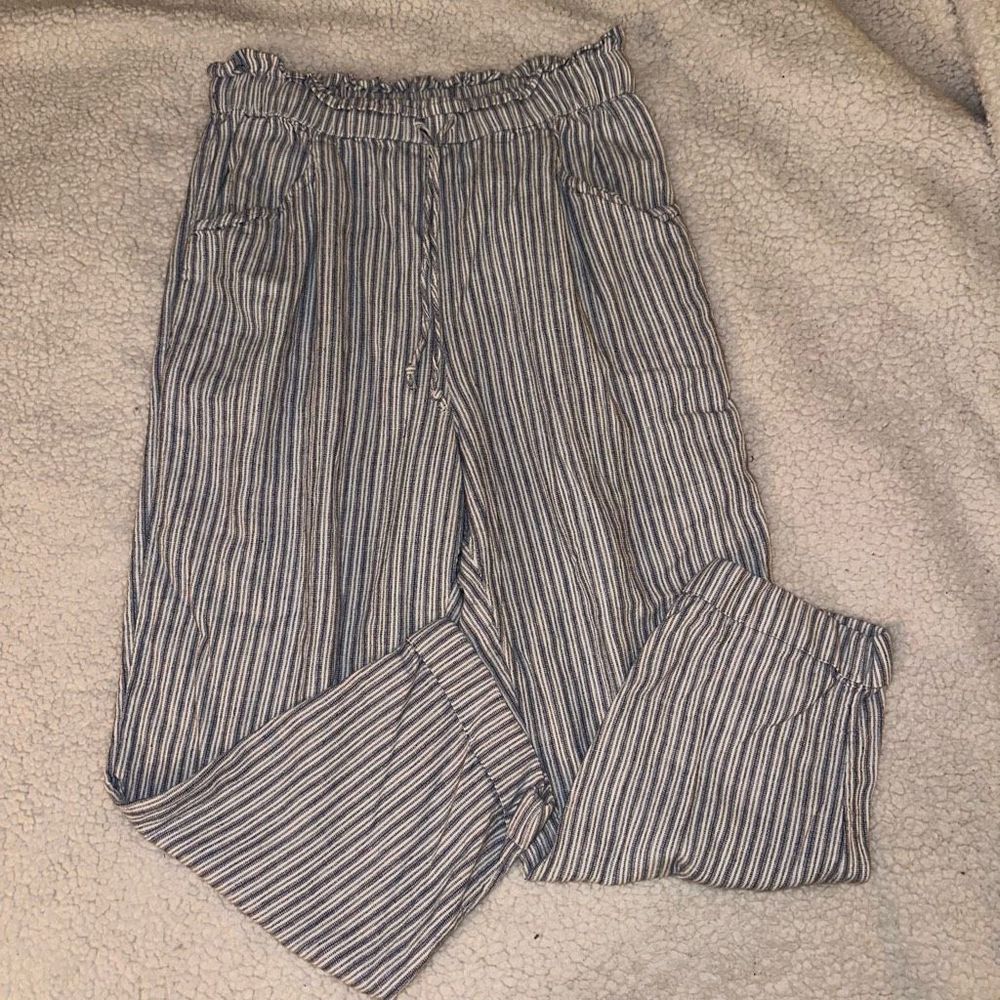 American Eagle Womens Paperbag Linen Blend Striped Pants Size Large